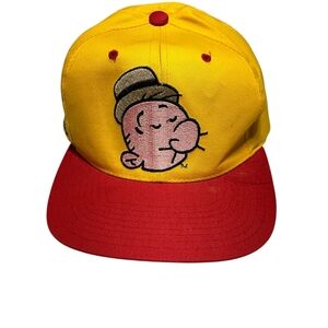 Vintage 90s Popeye WIMPY Blockhead Snapback Hat Red Yellow Comic Rare Embroider